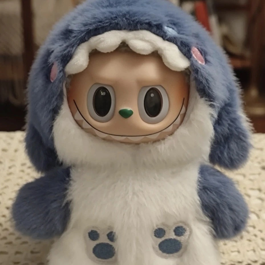 Shark Costume for 17cm Labubu โ Plush One-Piece Outfit (Clothes Only)