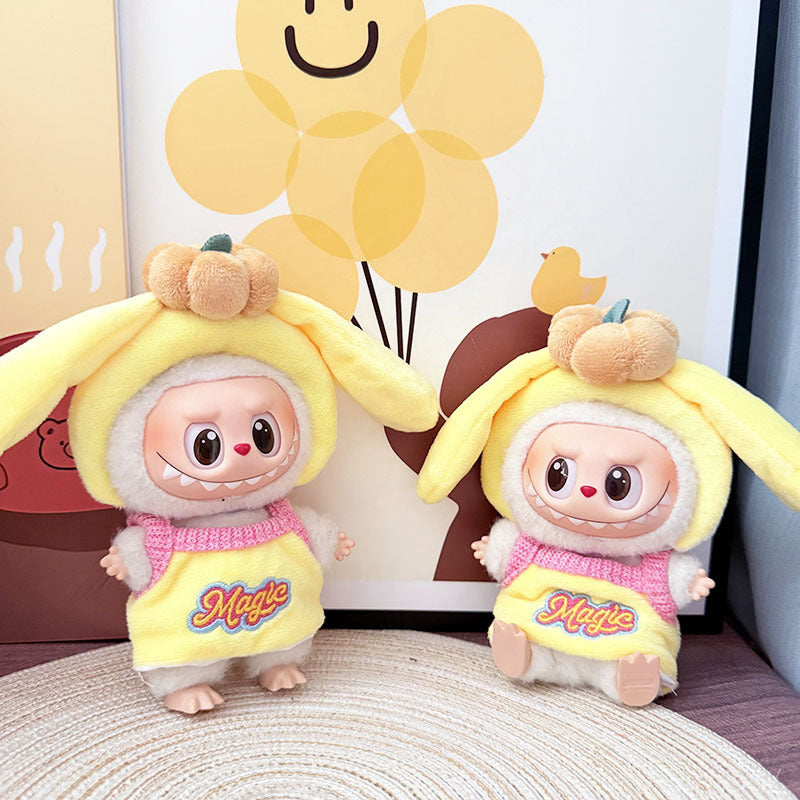 Pumpkin Hat Outfit for 17cm Labubu Dolls – Cute Daily Costume Clothes Set (Doll Not Included)