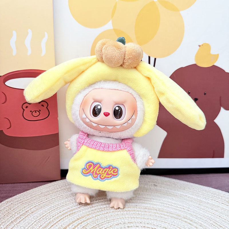 Pumpkin Hat Outfit for 17cm Labubu Dolls – Cute Daily Costume Clothes Set (Doll Not Included)