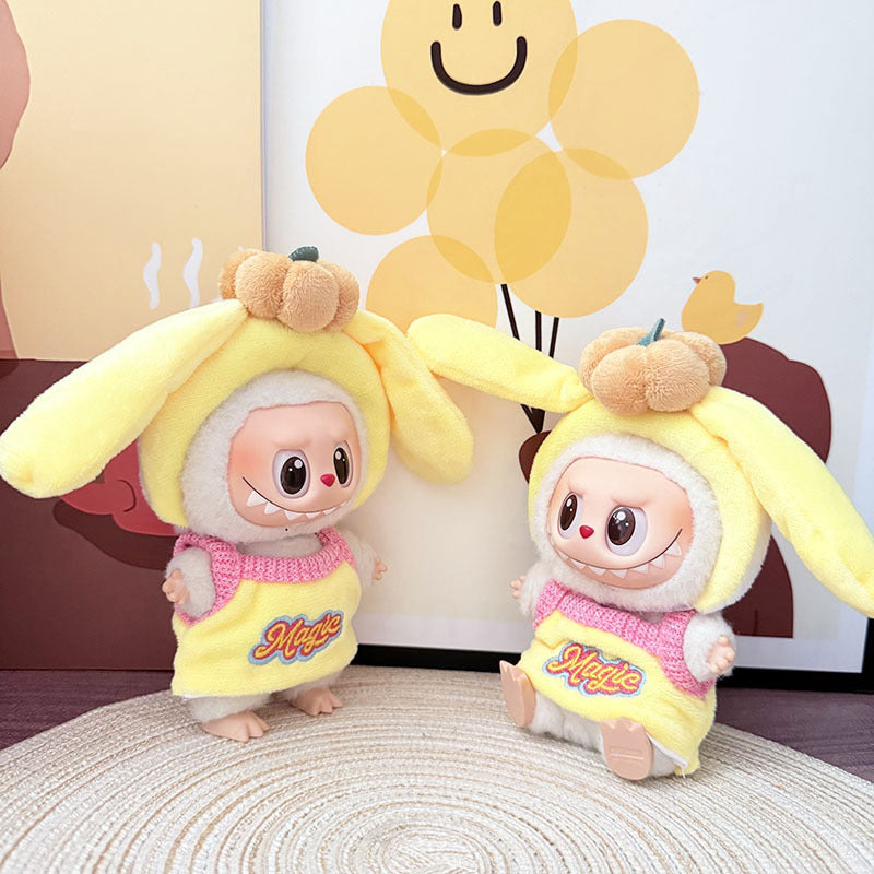 Pumpkin Hat Outfit for 17cm Labubu Dolls – Cute Daily Costume Clothes Set (Doll Not Included)