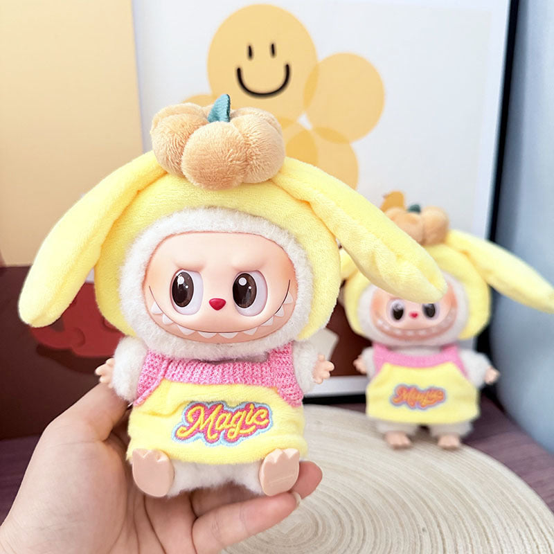 Pumpkin Hat Outfit for 17cm Labubu Dolls – Cute Daily Costume Clothes Set (Doll Not Included)
