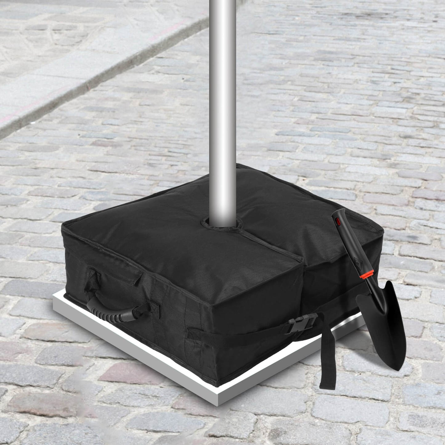 Umbrella Base, 90 lbs, Fits 0-10 ft Umbrellas, Includes Sand Filling Shovel, Side-Slot Opening, Perfect for Patio and Garden