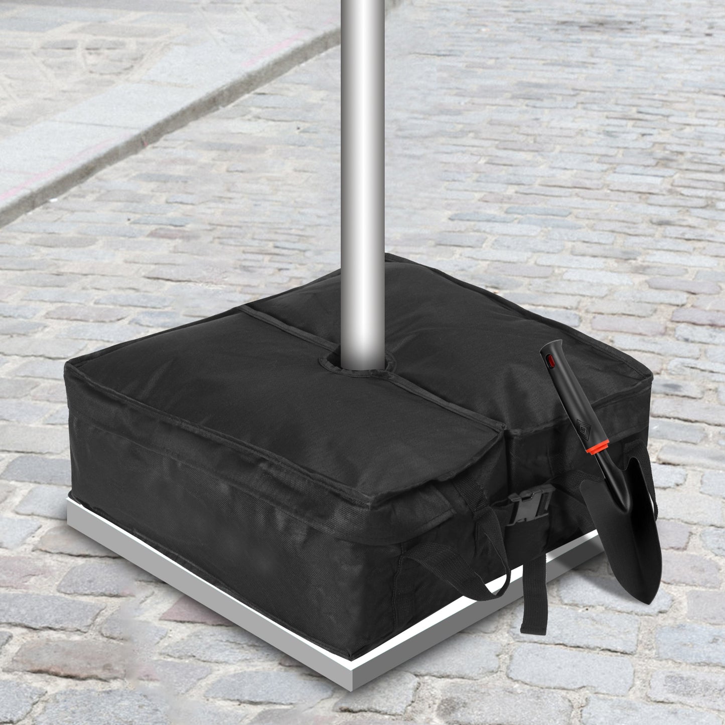 Umbrella Base, 90 lbs, Fits 0-10 ft Umbrellas, Includes Sand Filling Shovel, Side-Slot Opening, Perfect for Patio and Garden