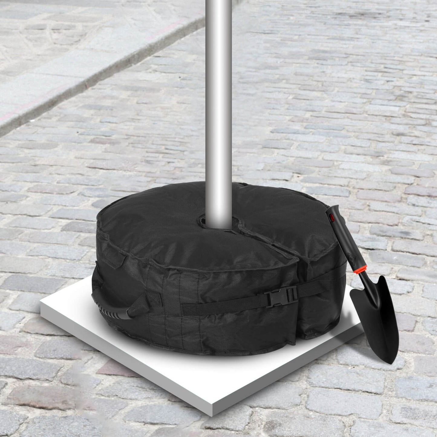 Umbrella Base, 90 lbs, Fits 0-10 ft Umbrellas, Includes Sand Filling Shovel, Side-Slot Opening, Perfect for Patio and Garden