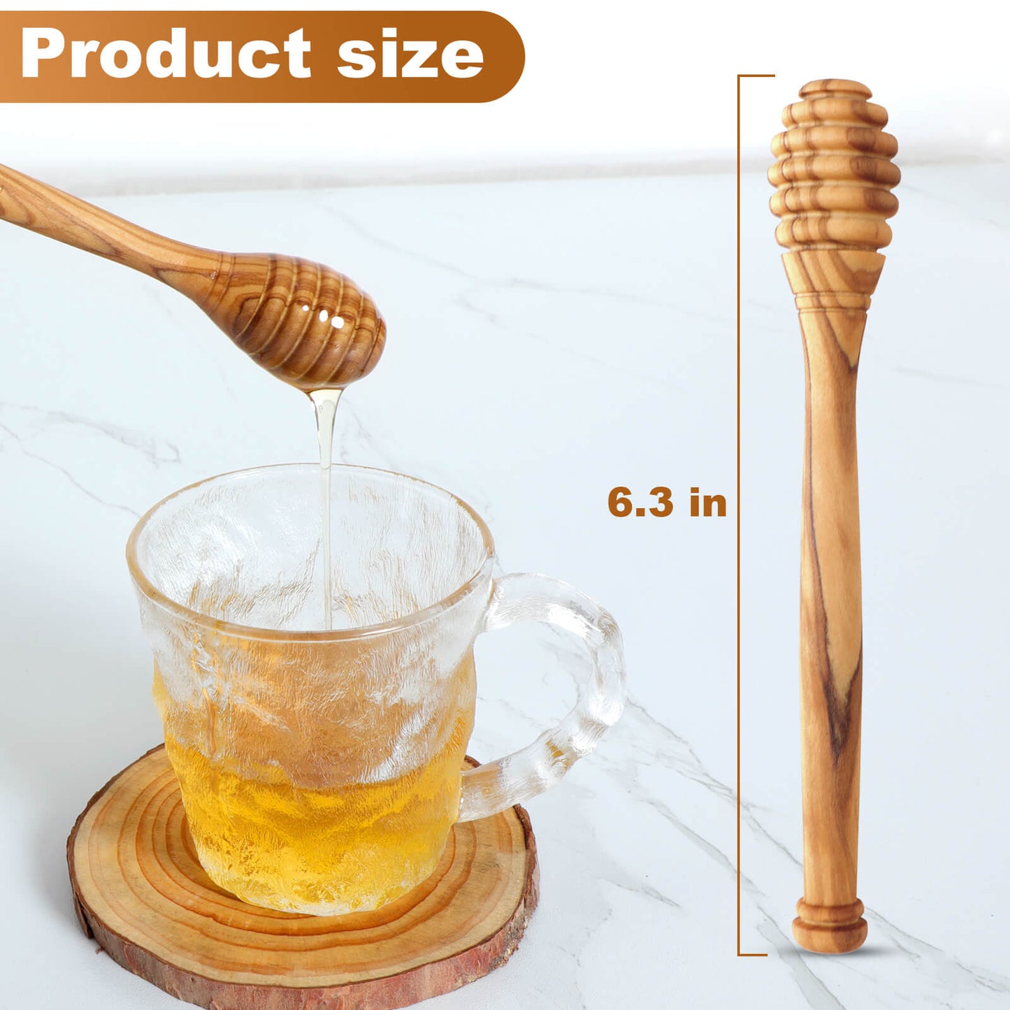 Traditional Olive Honey Dippers - Durable & Warp-Resistant, Preserves Honey Purity, 1pcs, 6.3 Inch